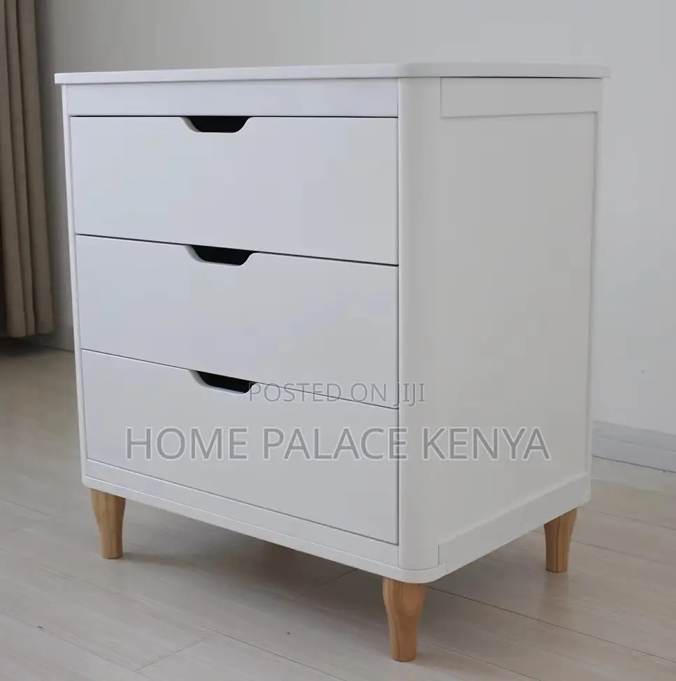 Nightstand: Premium White Three Drawer Night Table