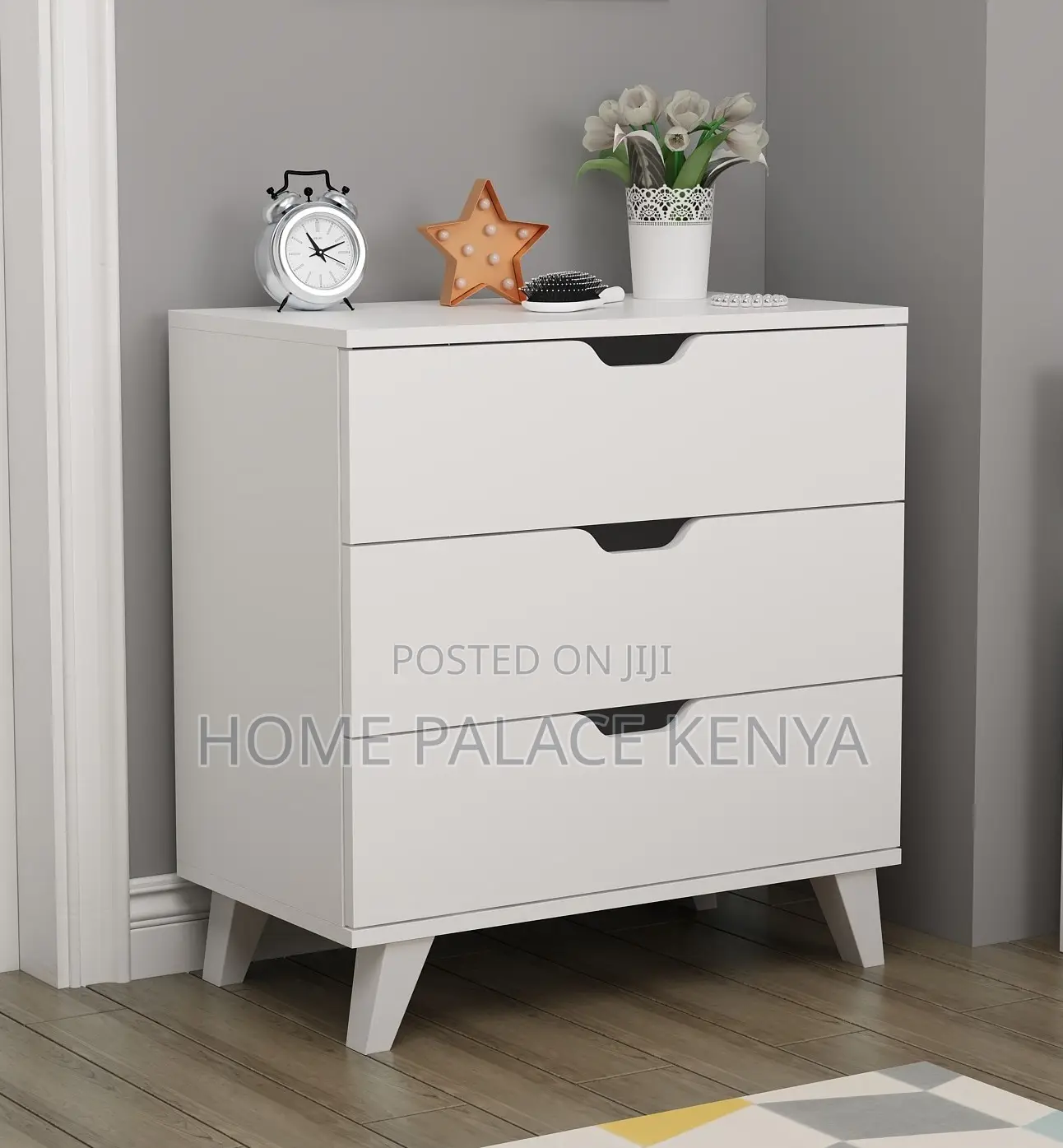 Nightstand: Premium White Three Drawer Night Table