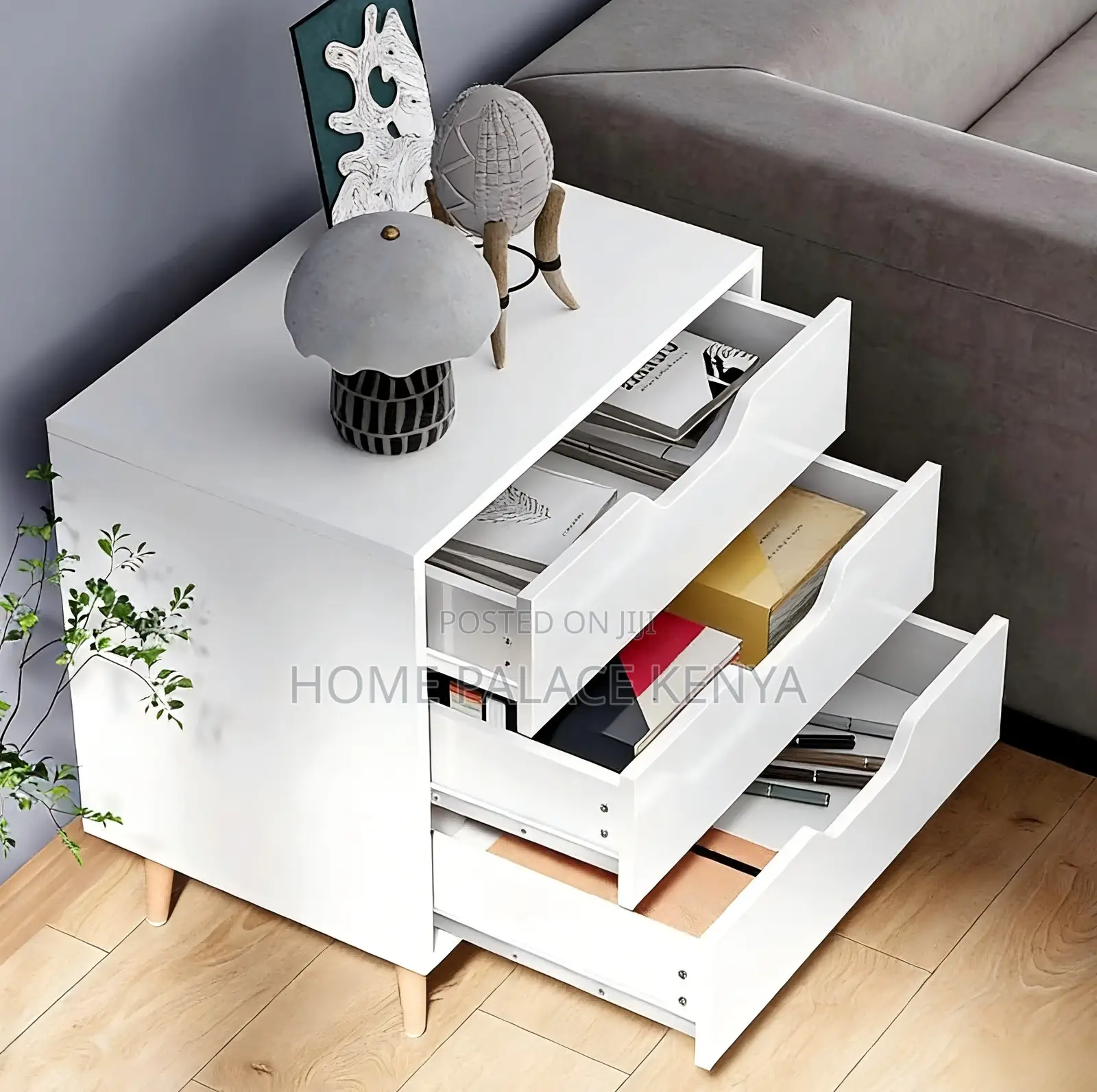 Nightstand: Premium White Three Drawer Night Table