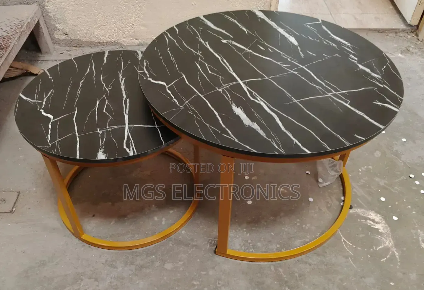 Black Nesting Coffee Table Marble Effect (Mdf)