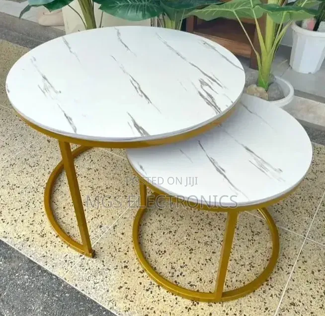 White Nesting Coffee Table Marble Effect (Mdf)