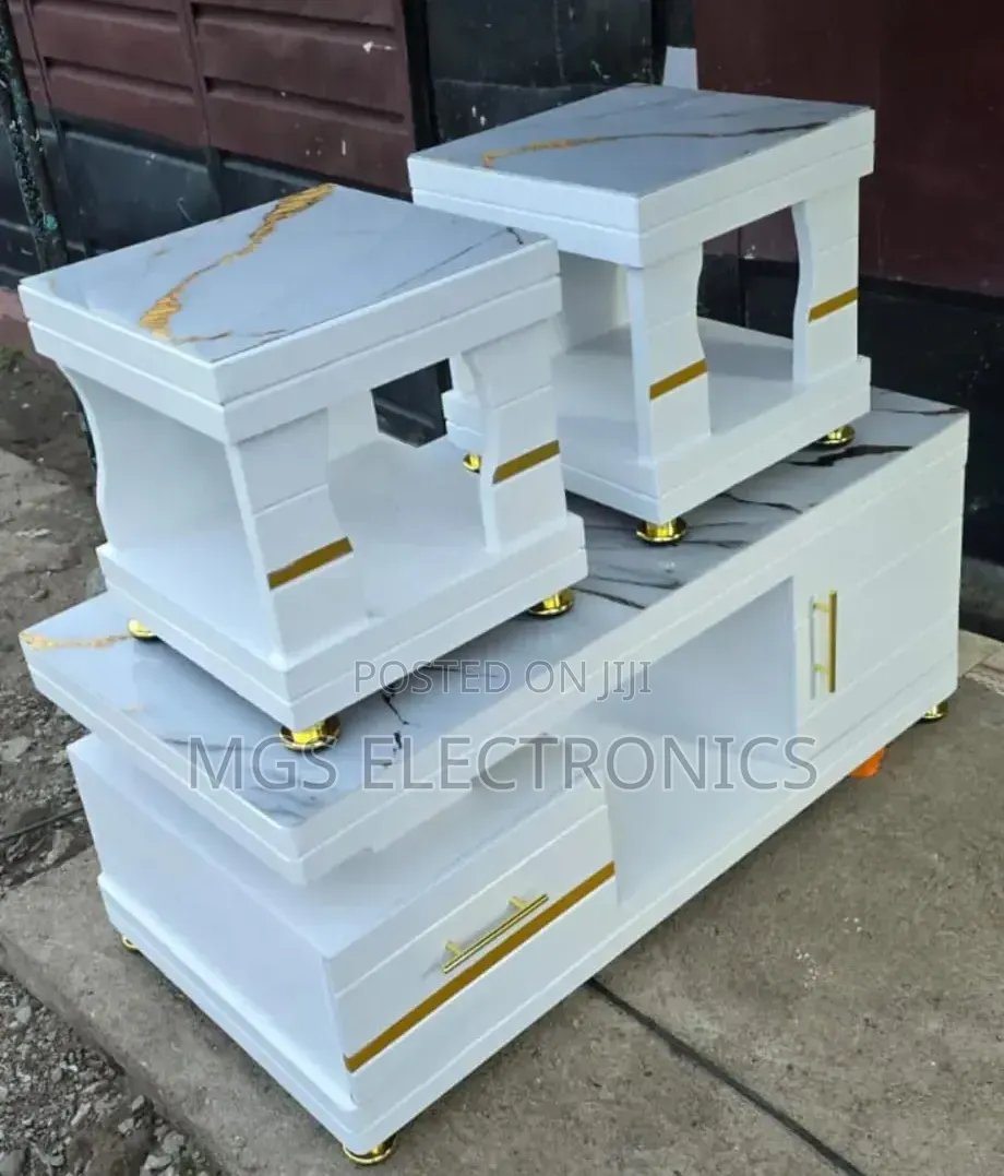 Coffee Table With Glass/Marble Topping With 2 Stools at 14499