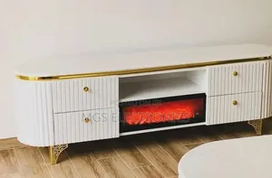 Modern Executive Tv Stand With a Functional Fire Place