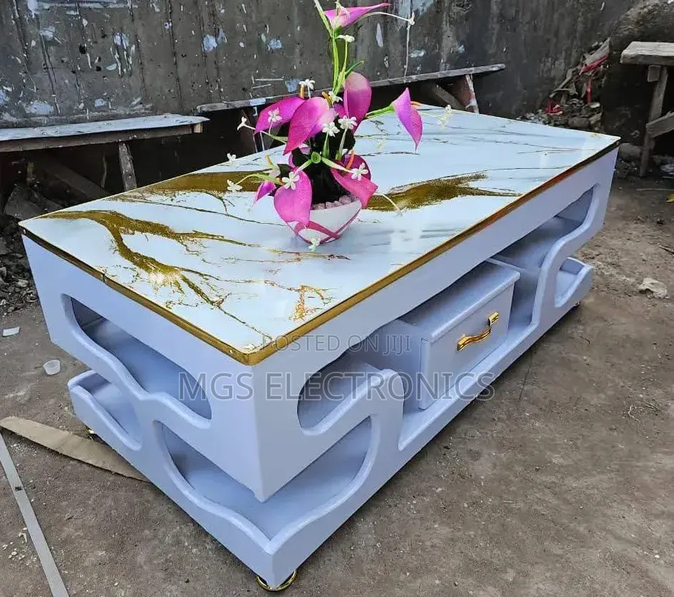 Executive White Coffee Table With Marble Topping for Living Room