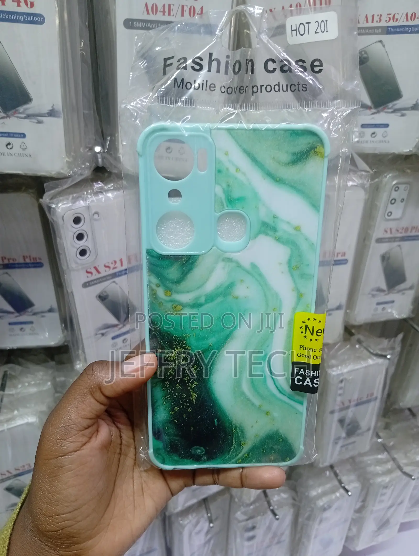 Infinix Hot 20i Fashion Case Features a Green and White Marble