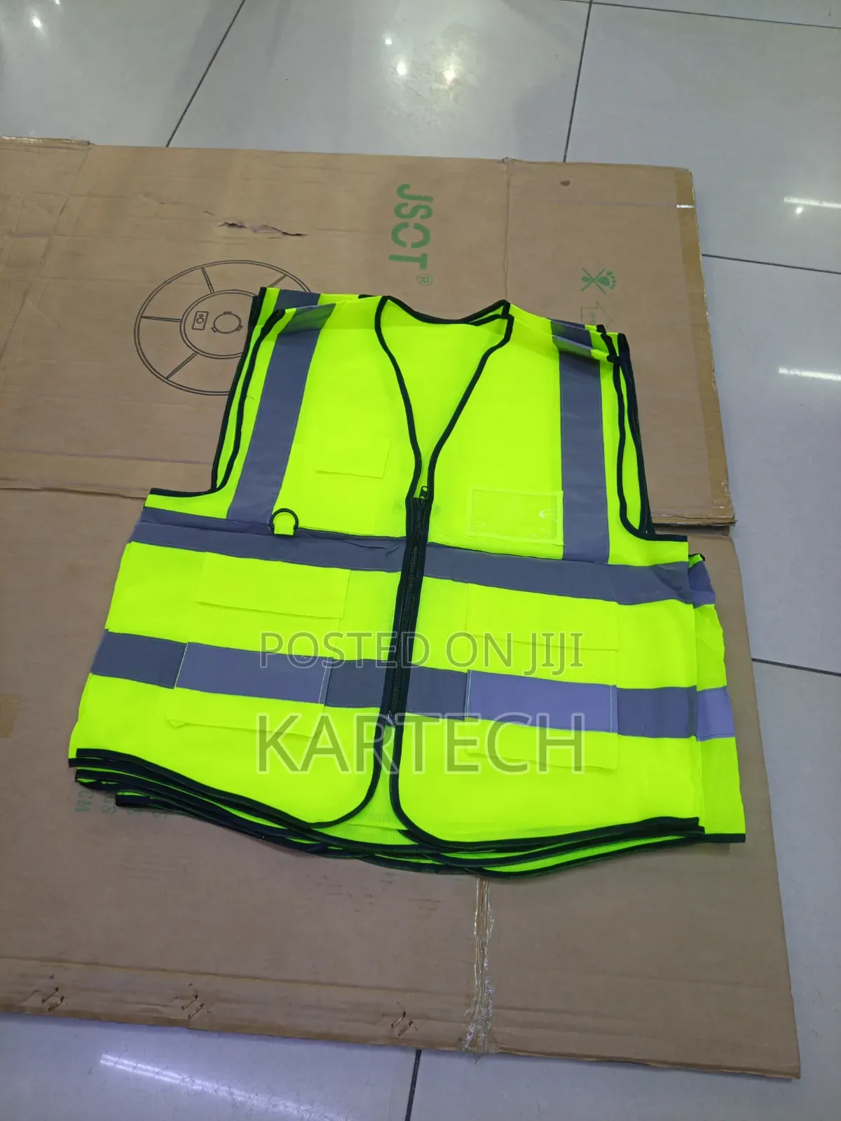 Fluorescent Safety Reflector Jacket With Zipper And Pockets