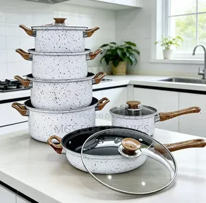 12 Pieces Non Stick Cooking Pots (With Wooden Handles)