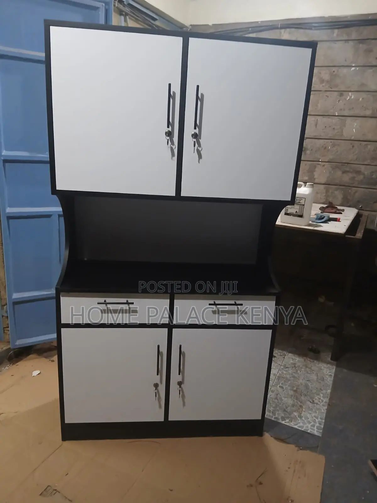 Kitchen Cabinet: Two-Tone Wooden Lockable Kitchen Storage Cabinet