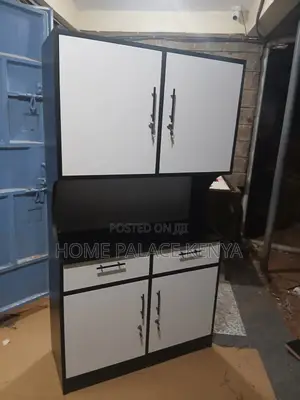 Kitchen Cabinet: Two-Tone Wooden Lockable Kitchen Storage Cabinet