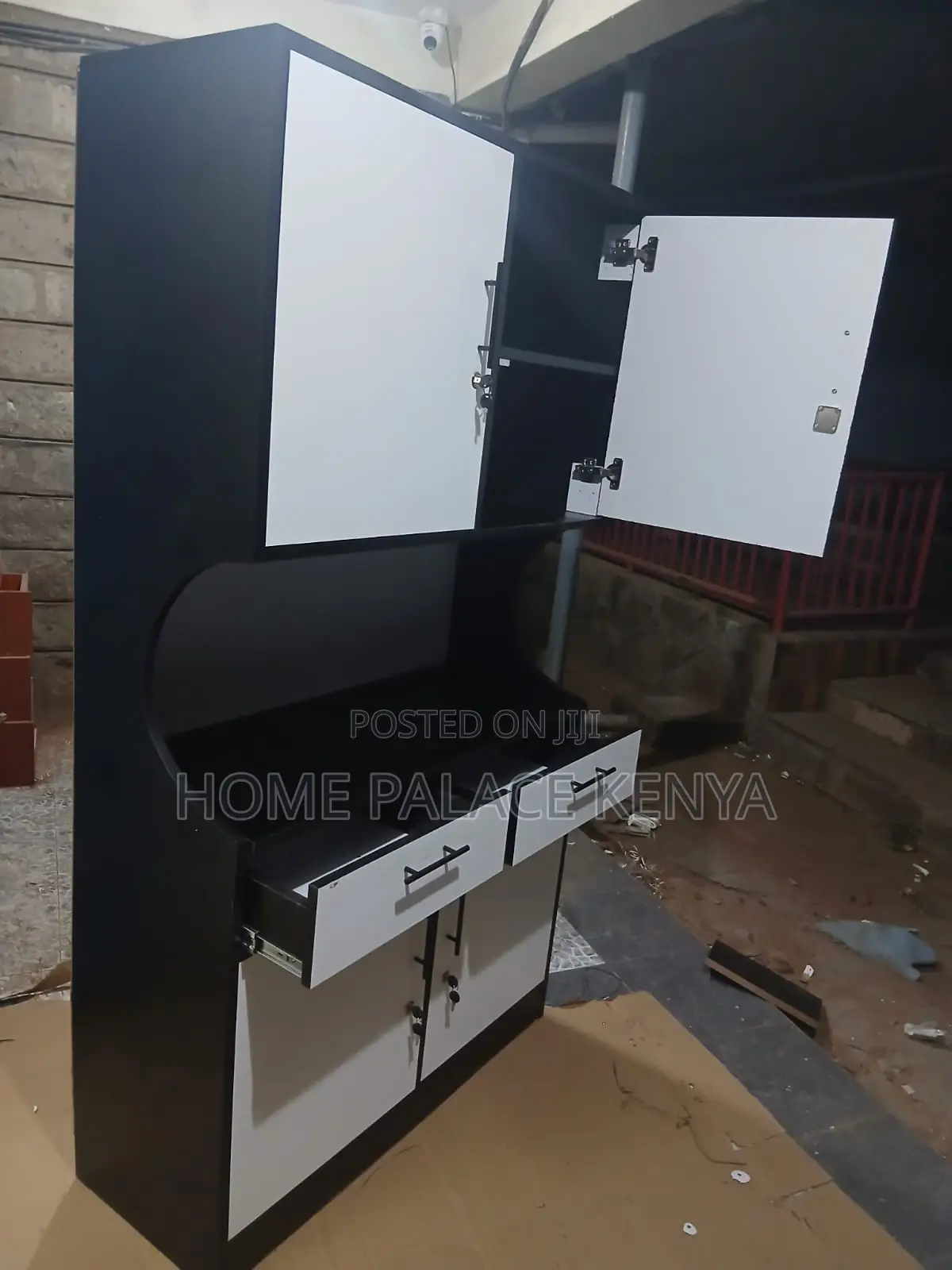Kitchen Cabinet: Two-Tone Wooden Lockable Kitchen Storage Cabinet