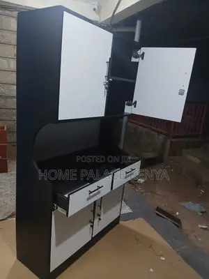 Kitchen Cabinet: Two-Tone Wooden Lockable Kitchen Storage Cabinet