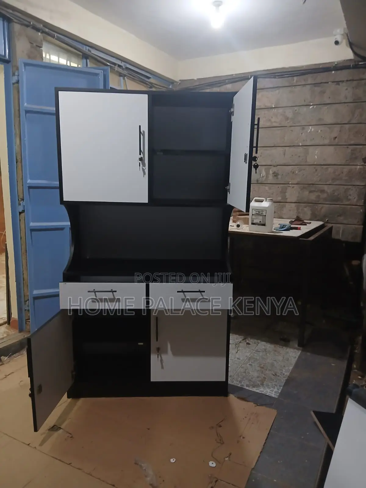 Kitchen Cabinet: Two-Tone Wooden Lockable Kitchen Storage Cabinet