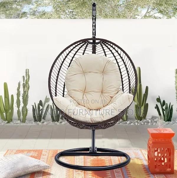 Home Chairs; Hammock Chair With Leather Tuffed Backrest - thumbnail 3