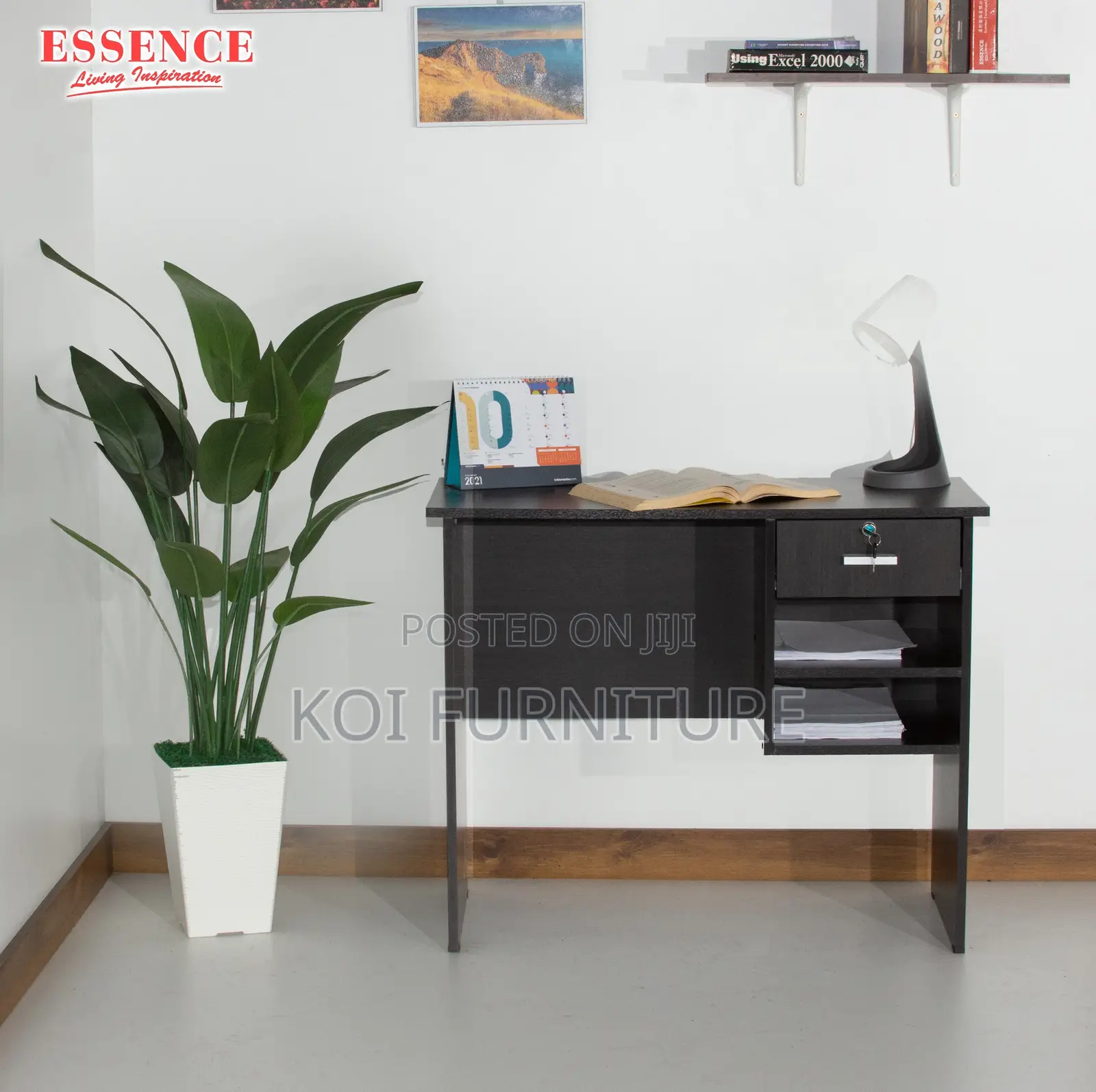 Office Desk : 0.9m Dark Wenge Contemporary Engineered Wood Desk
