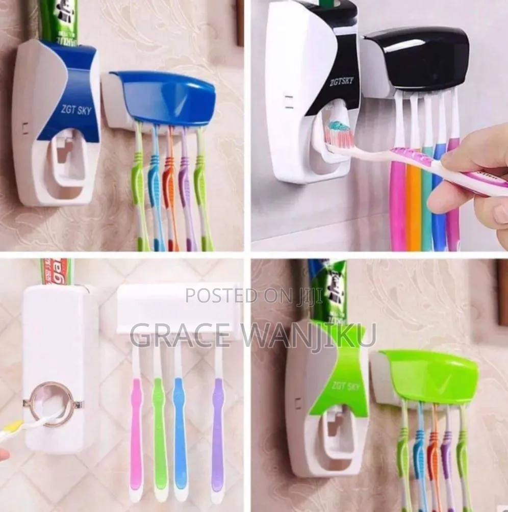 Simple Toothpaste Dispenser+5pcs Toothbrush Holder