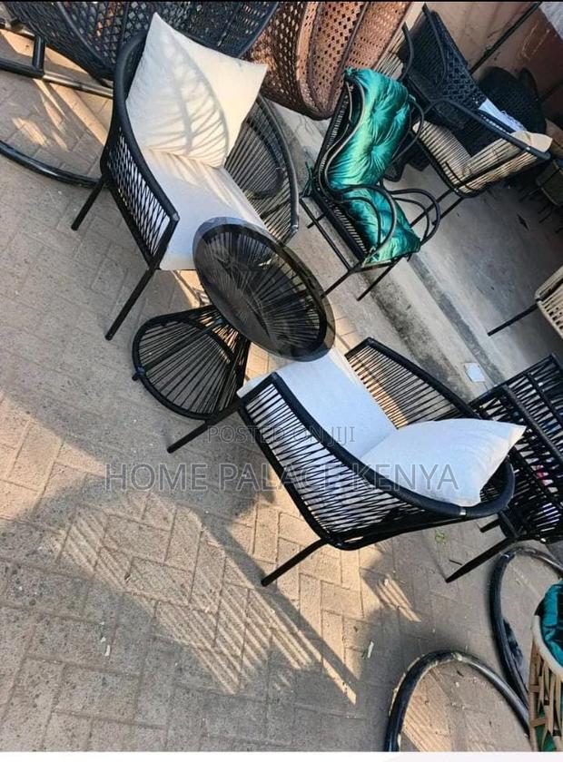 Outdoor Set: Wooven Chair With Cushions, Aluminum Support and Table
