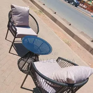 Outdoor Set: Wooven Chair With Cushions, Aluminum Support and Table