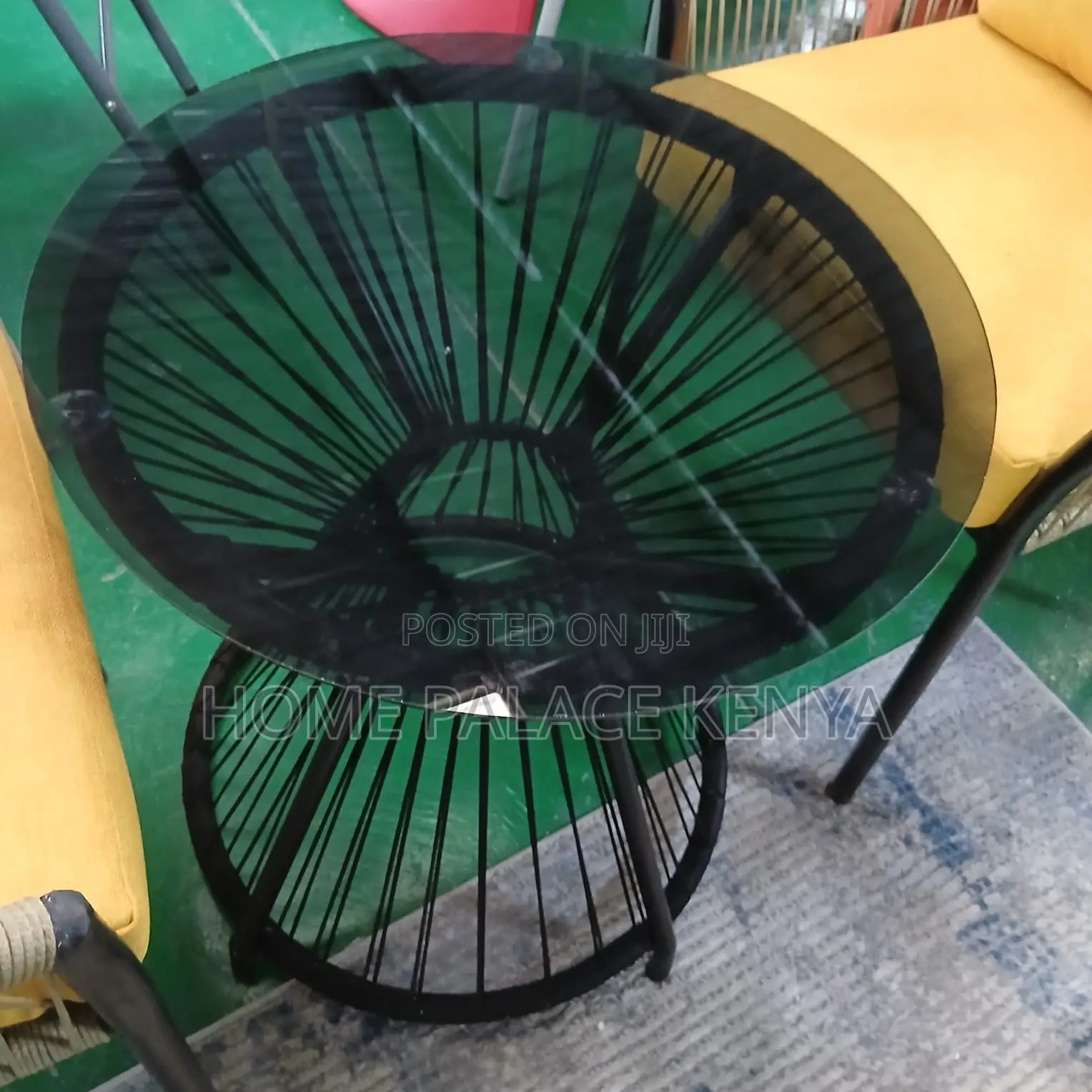 Outdoor Set: Wooven Chair With Cushions, Aluminum Support and Table