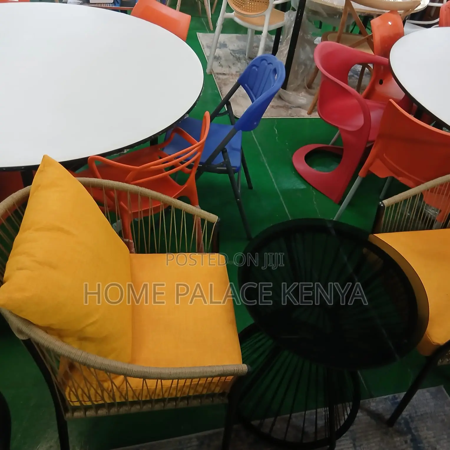 Outdoor Set: Wooven Chair With Cushions, Aluminum Support and Table