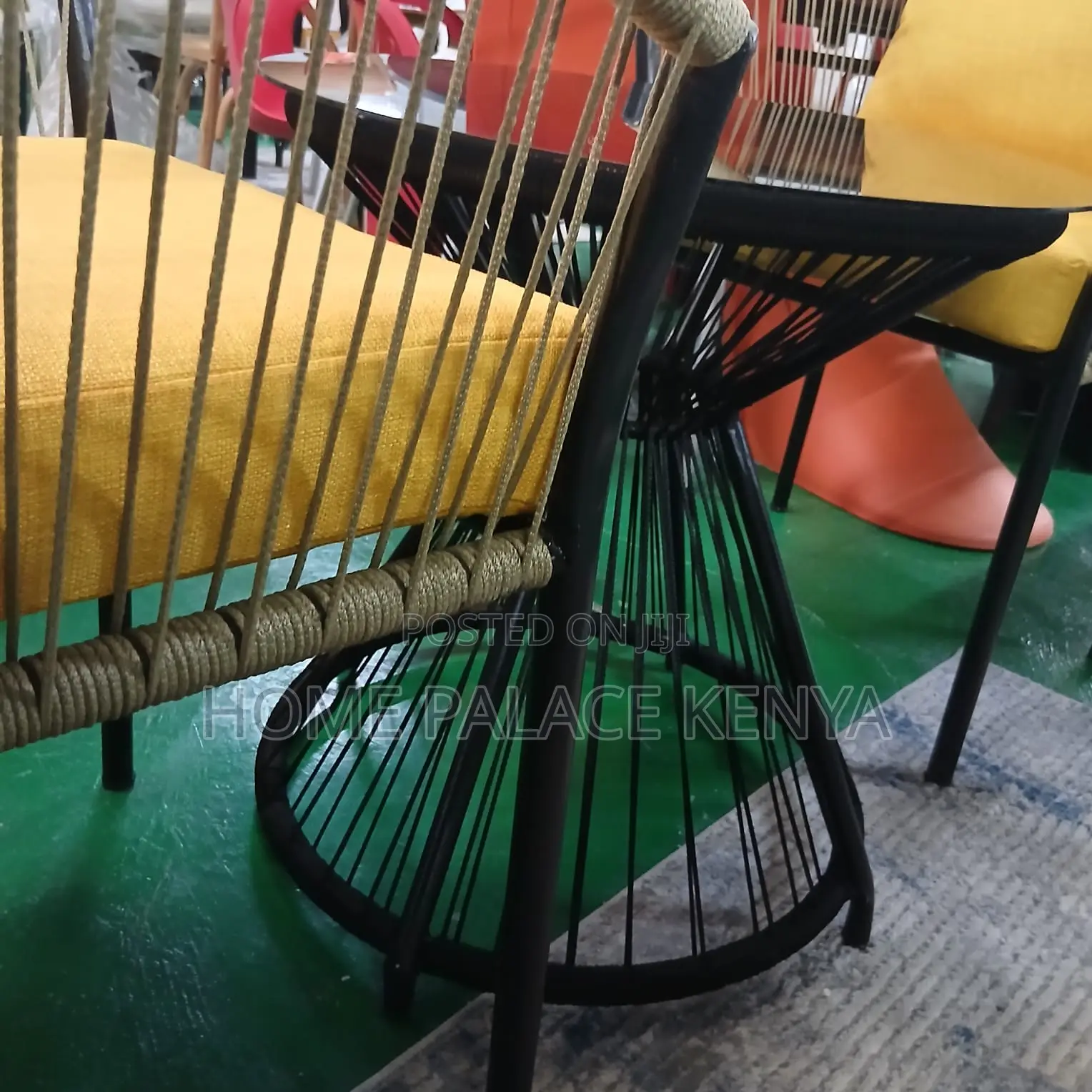 Outdoor Set: Wooven Chair With Cushions, Aluminum Support and Table