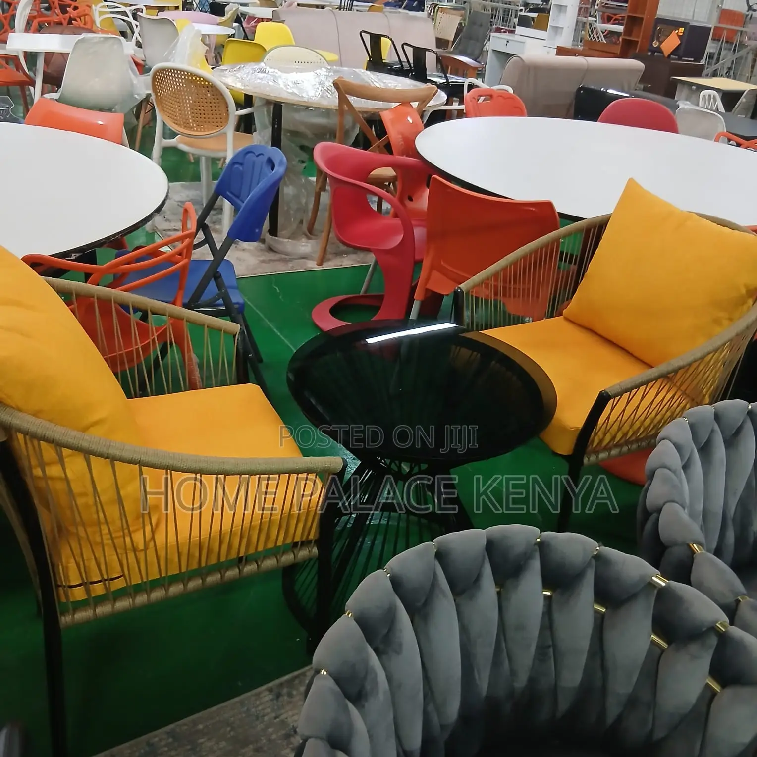 Outdoor Set: Wooven Chair With Cushions, Aluminum Support and Table