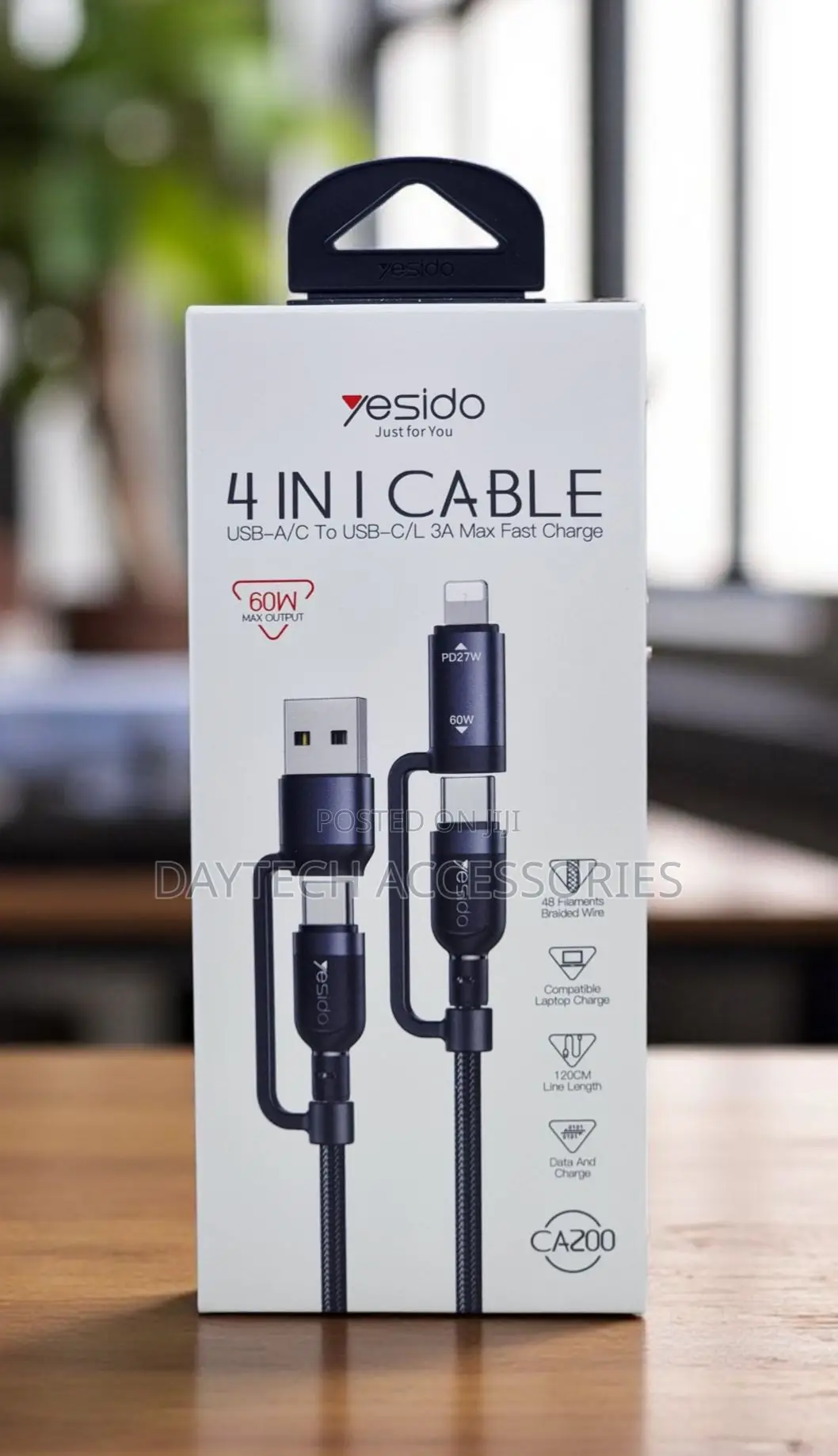 Yesido Ca200 60w 4 in 1 Braided Charging Data Cable - 1.2m