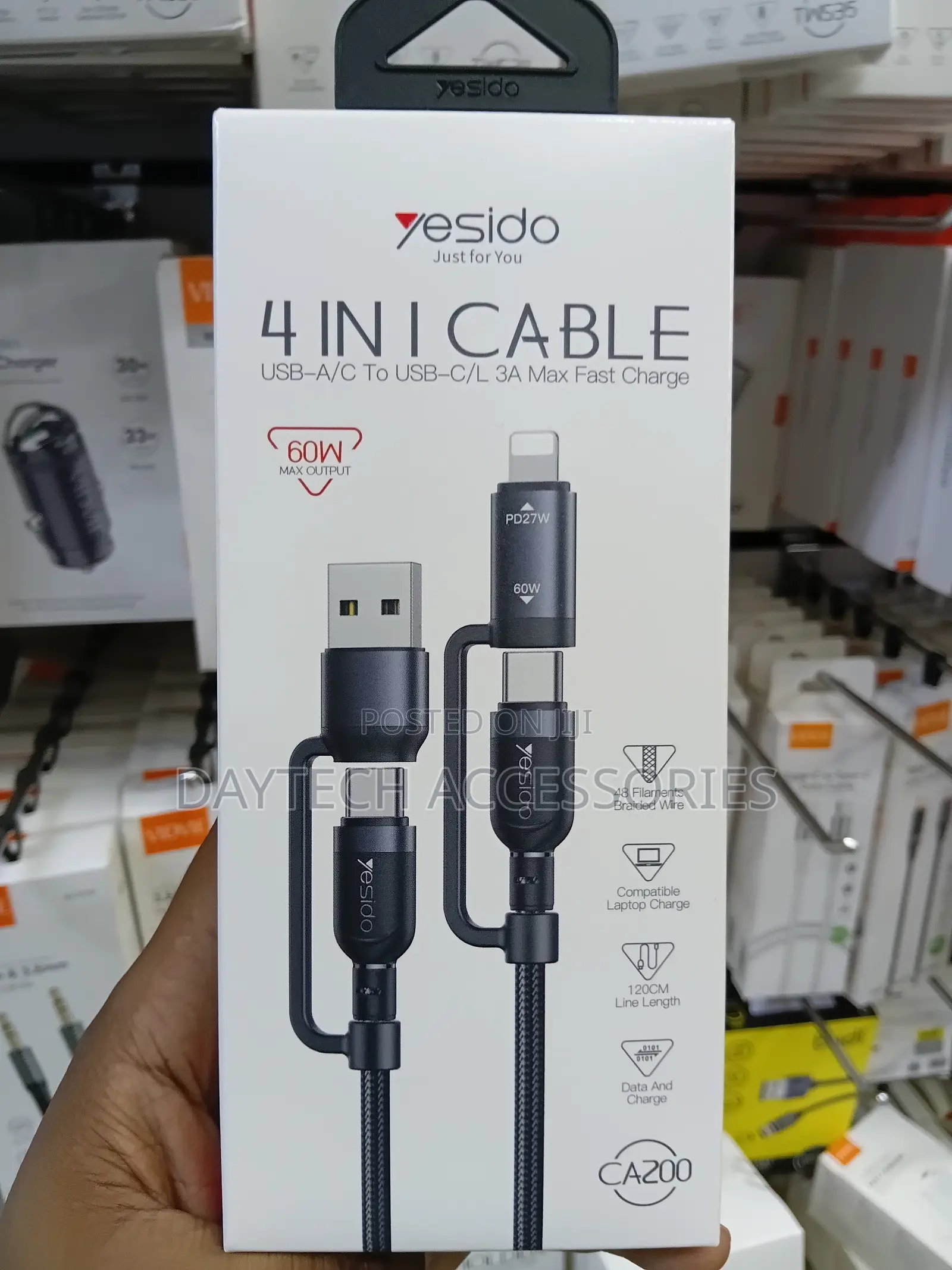 Yesido Ca200 60w 4 in 1 Braided Charging Data Cable - 1.2m