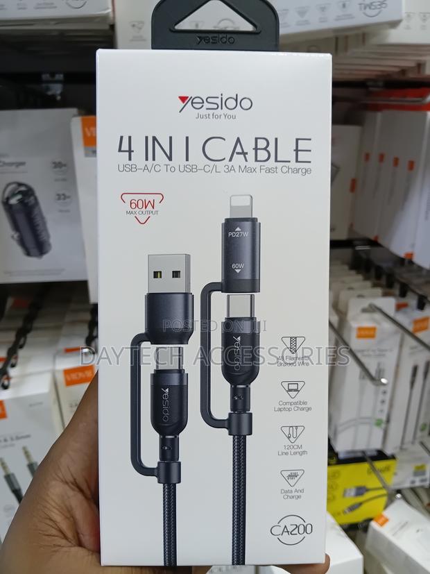 Yesido Ca200 60w 4 in 1 Braided Charging Data Cable - 1.2m - thumbnail 2