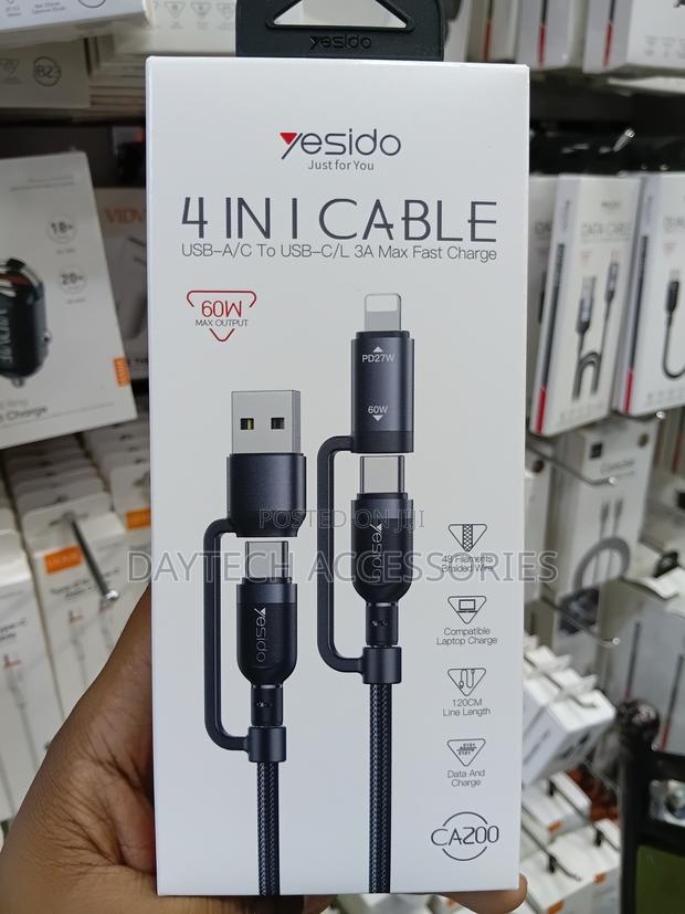Yesido Ca200 60w 4 in 1 Braided Charging Data Cable - 1.2m - thumbnail 3