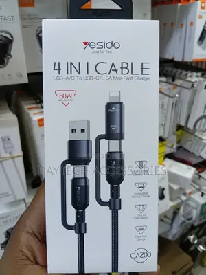 Yesido 1.2 Meter Max 60w Fast Charging 4-in-1 Cable - 1.2m