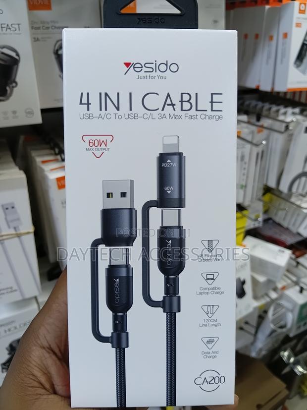 Yesido 1.2 Meter Max 60w Fast Charging 4-in-1 Cable - 1.2m - thumbnail 2