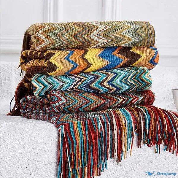 *Bohemian Knitted Throw Blanket With Tassel*