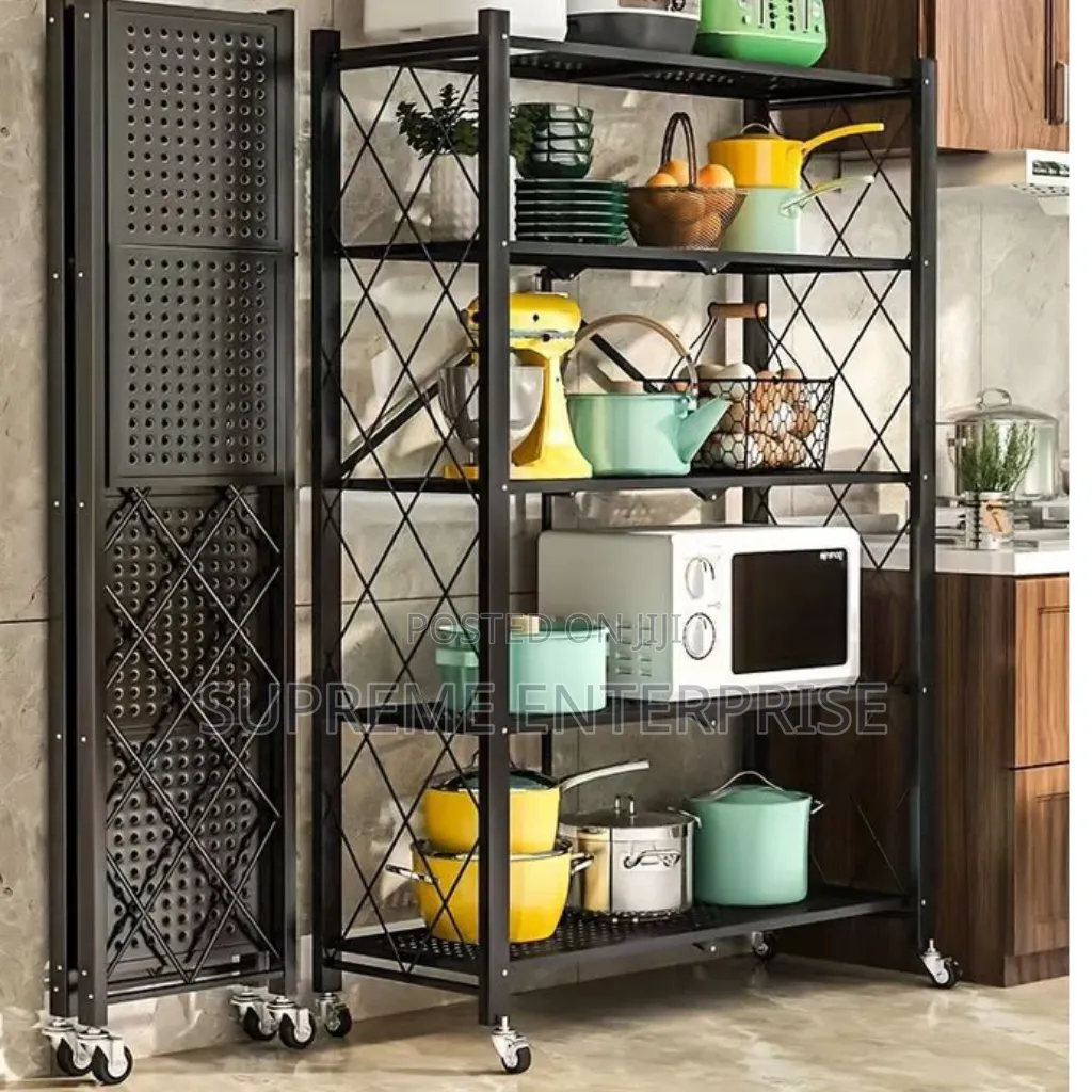 Foldable Multipurpose Kitchen Rack With Shelves Wheels