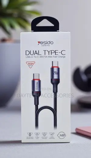 Yesido Ca186 2m 240w Type-C to Type-C Pd Fast Charging Cable - Black
