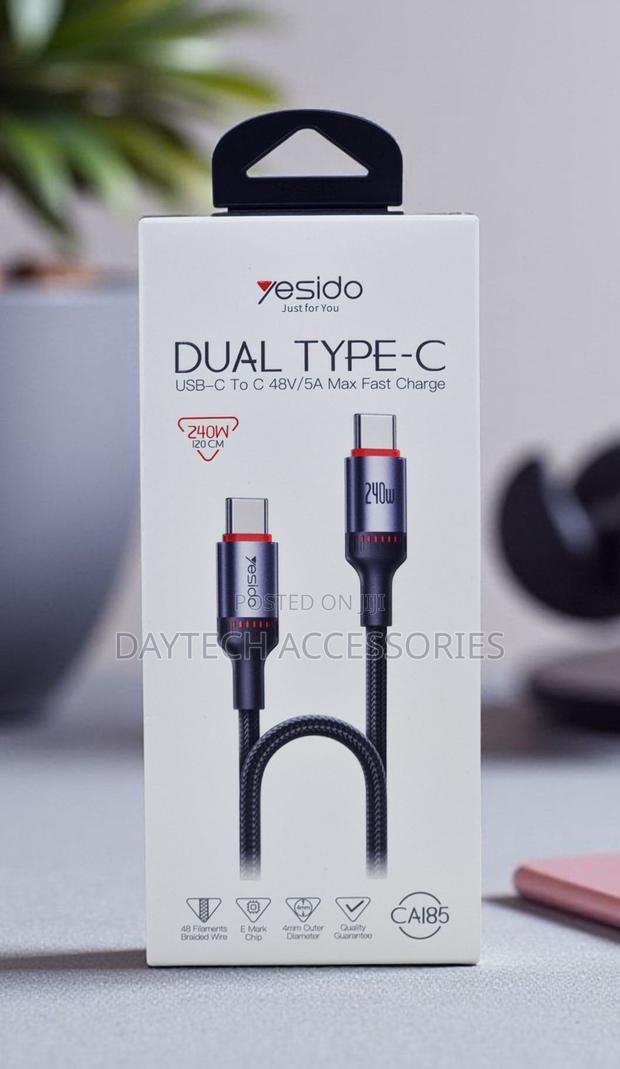 Yesido Ca186 2m 240w Type-C to Type-C Pd Fast Charging Cable - Black