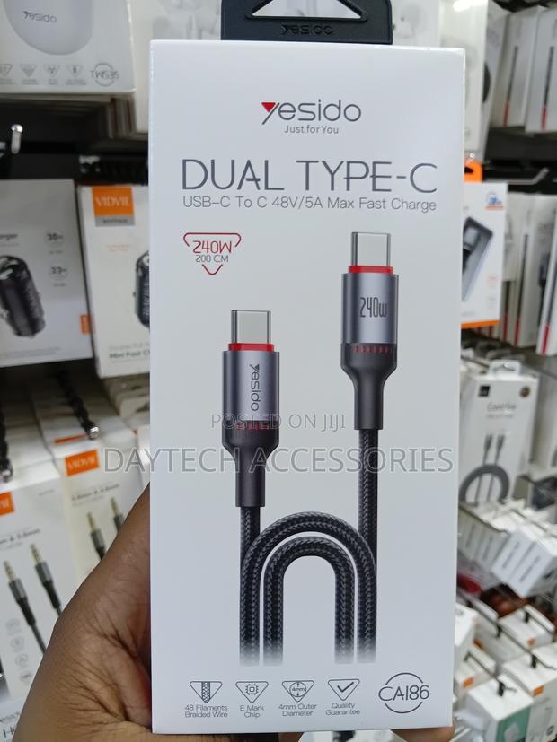 Yesido Ca186 2m 240w Type-C to Type-C Pd Fast Charging Cable - Black - thumbnail 3