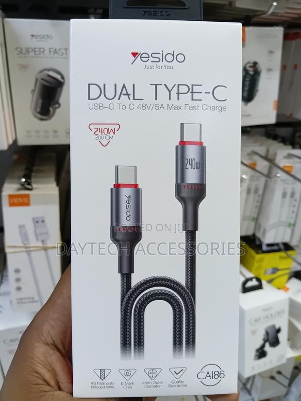 Yesido Ca186 2m 240w Type-C to Type-C Pd Fast Charging Cable - Black - thumbnail 2