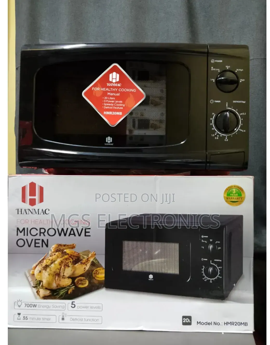 Hanmac 20l Manual Black White Microwave (3 Years Warranty)