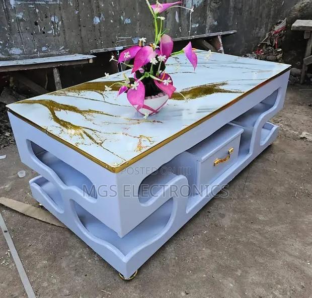 Executive White Coffee Table With Marble Topping