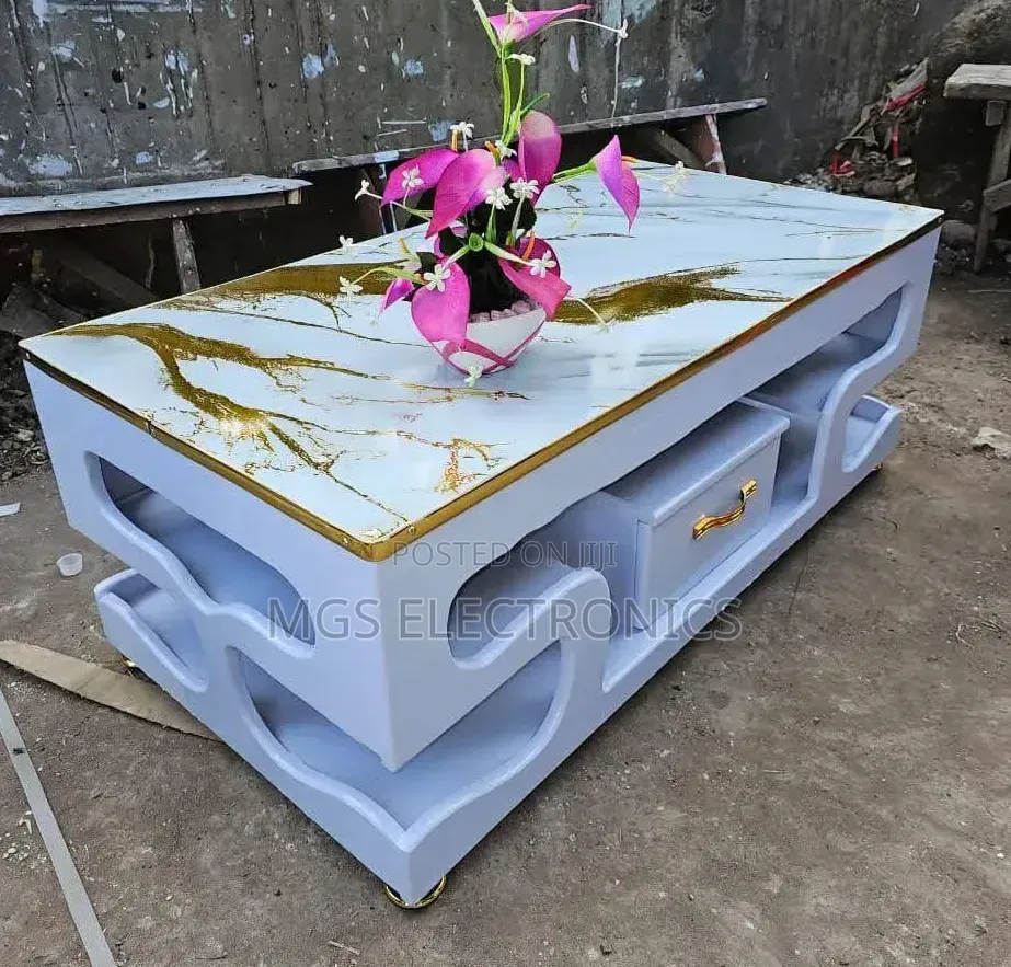 Executive White Coffee Table With Marble Topping