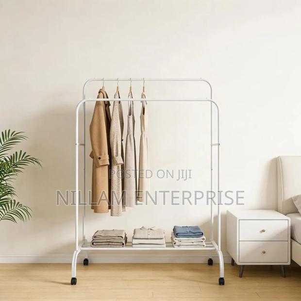 Double Pole Clothing Rack With Wheels - thumbnail 6