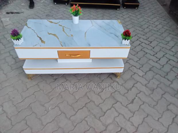 Coffee Table White Marble Top Gold