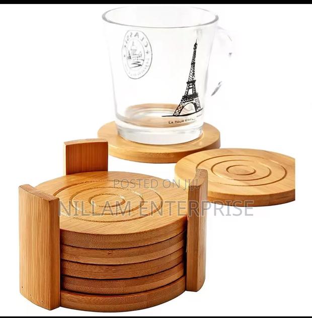 6pcs Round Bamboo Coaster Set*