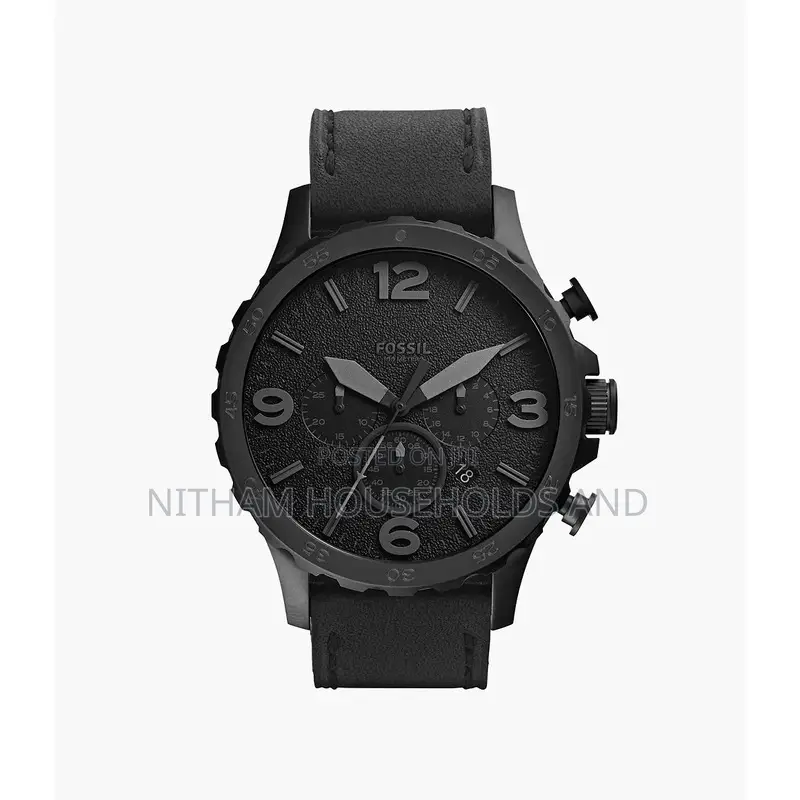 Fossil Jr1354 Nate Chronograph Black Leather Watch for Men