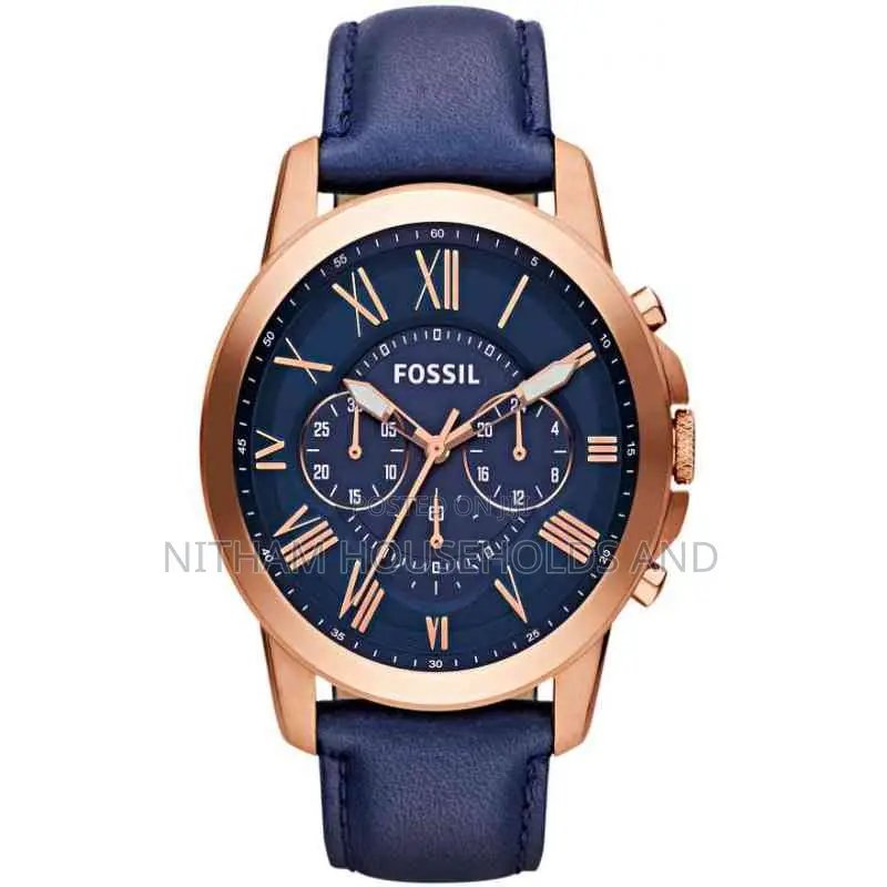 Fossil Fs4835 Grant Chronograph Navy Leather Watch for Men
