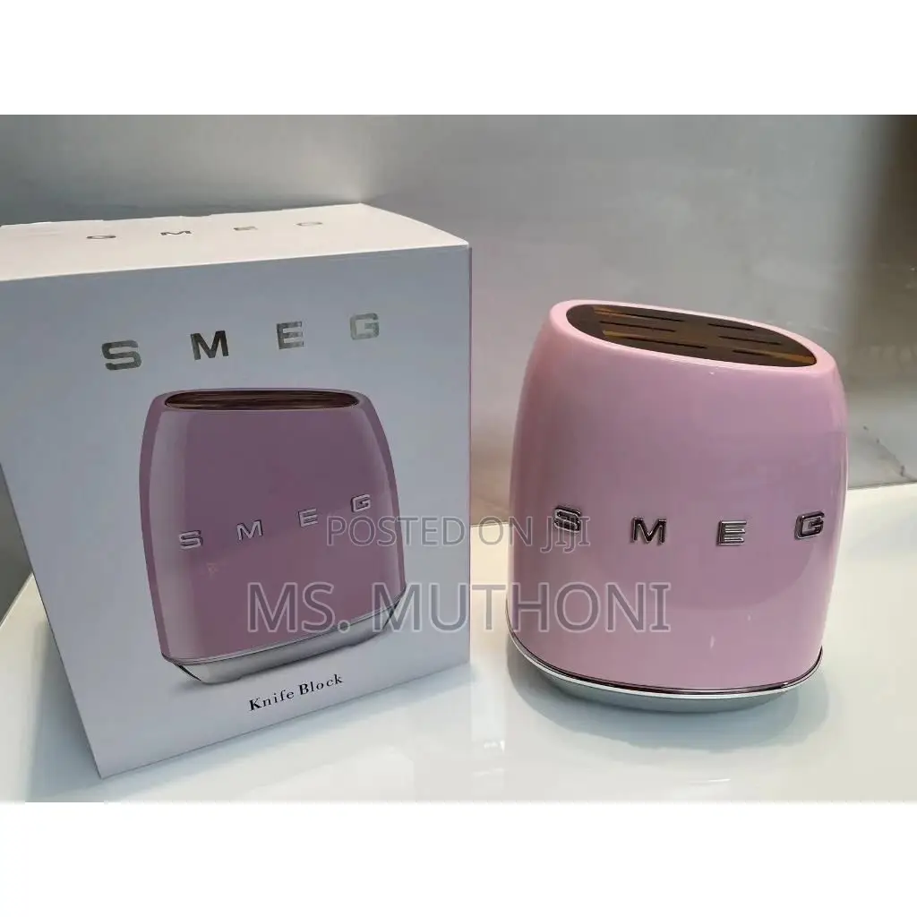 Stylish Retro Aesthetic Smeg Pink Knife Block Set