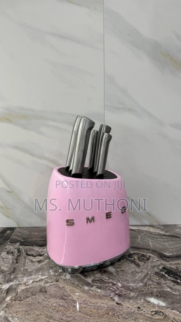 Stylish Retro Aesthetic Smeg Pink Knife Block Set