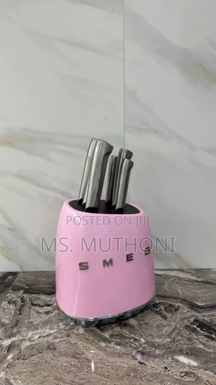 Stylish Retro Aesthetic Smeg Pink Knife Block Set