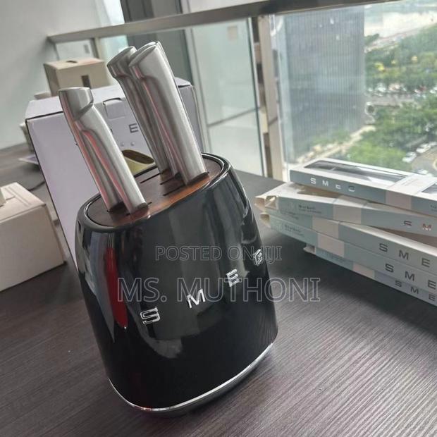 Smeg Black Stainless Steel Knife Block Set