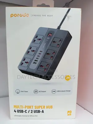 This Is A Porodo Multi-port Power Strip 6 Ac Outlets And 6 Usb Ports.